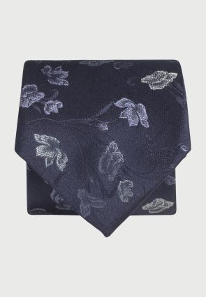 Navy Tonal Floral Pure Silk Jacquard Tie