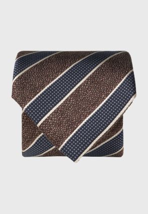 Brown Textured Stripe Pure Silk Tie