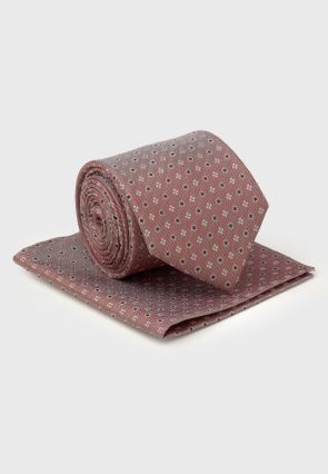 Rose Small Geometric Motif Silk Tie & Hanky Set