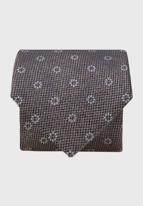 Gold Textured Floral Geometric Silk Tie