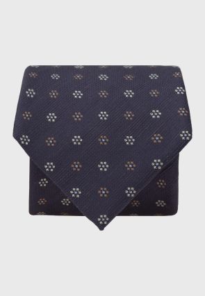 Navy Floral Geometric Silk & Linen Blend Tie