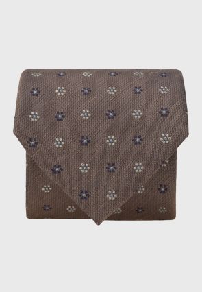 Chestnut Floral Geometric Silk & Linen Blend Tie