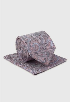 Pink Paisley Silk Tie & Hank Set