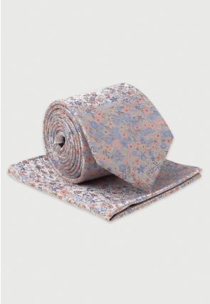 Pink Ditsy Floral Silk Tie & Hanky Set