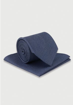 Blue Silk Blend Tie & Hanky Set