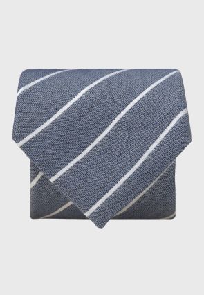 Blue Butchers Stripe Textured Silk Blend Tie