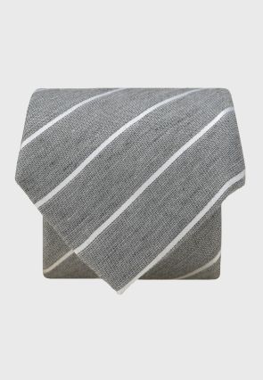 Silver Grey Butchers Stripe Textured Silk Blend Tie