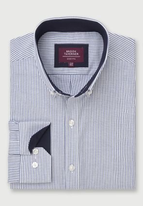 Tailored Fit Blue Stripe Stretch Oxford Cotton Shirt