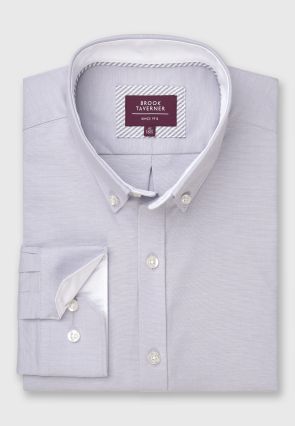 Tailored Fit Grey Stretch Oxford Cotton Shirt