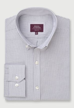 Tailored Fit Grey Stripe Stretch Oxford Cotton Shirt