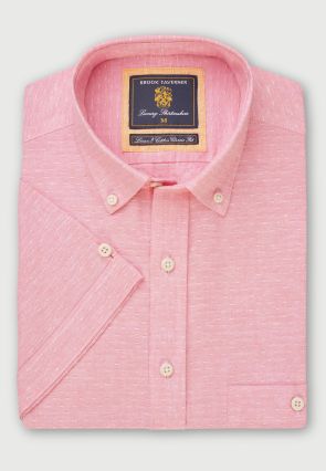Regular Fit Rose Dobby Short Sleeve Cotton Linen Shirt