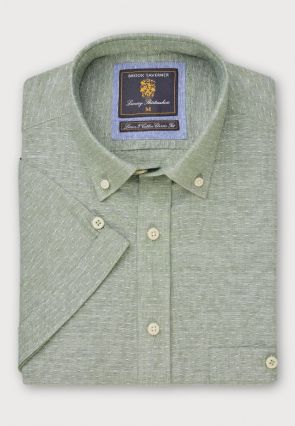 Regular Fit Seagrass Dobby Short Sleeve Cotton Linen Shirt