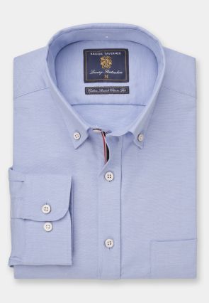 Regular Fit Blue Stretch Oxford Cotton Shirt