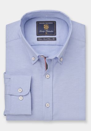 Tailored Fit Blue Stretch Oxford Cotton Shirt