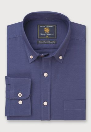 Regular Fit Dark Blue Stretch Oxford Cotton Shirt