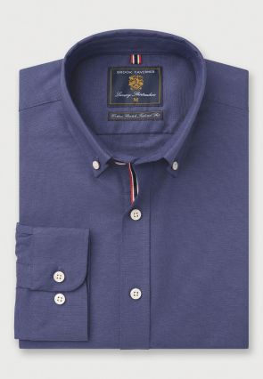 Tailored Fit Dark Blue Stretch Oxford Cotton Shirt