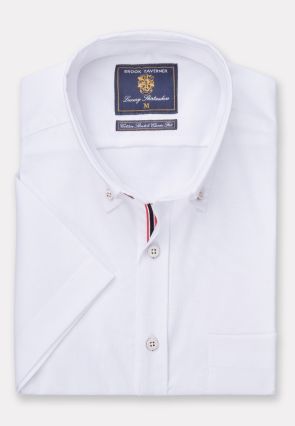 Regular Fit White Stretch Oxford Cotton Short Sleeve Shirt