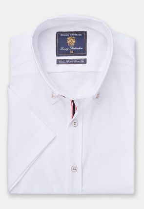 Tailored Fit White Stretch Oxford Cotton Short Sleeve Shirt