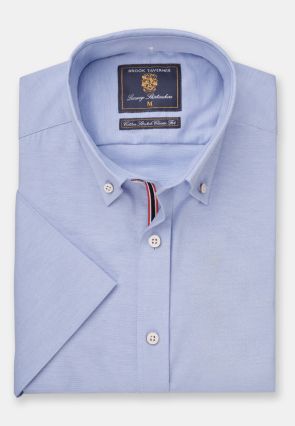 Tailored Fit Blue Stretch Oxford Cotton Short Sleeve Shirt