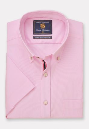 Regular Fit Pink Stretch Oxford Cotton Short Sleeve Shirt
