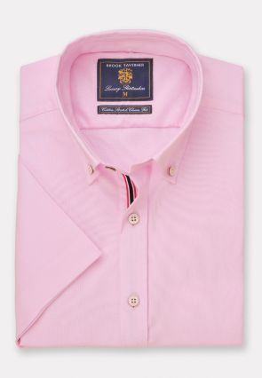 Tailored Fit Pink Stretch Oxford Cotton Short Sleeve Shirt