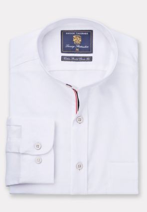 Regular Fit White Stretch Oxford Cotton Grandad Collar Shirt