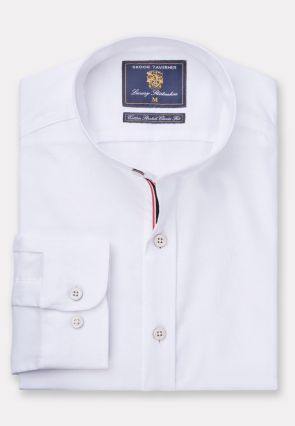 Tailored Fit White Stretch Oxford Cotton Grandad Collar Shirt
