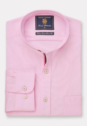 Regular Fit Pink Stretch Oxford Cotton Grandad Collar Shirt