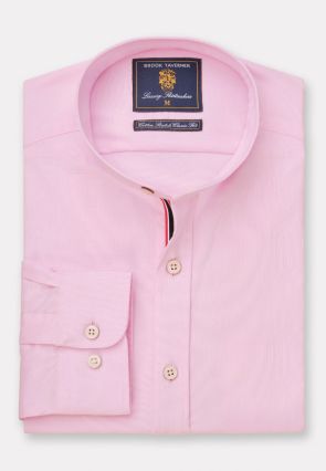 Tailored Fit Pink Stretch Oxford Cotton Grandad Collar Shirt