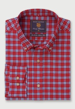 Tailored Fit Red Check Oxford Cotton Shirt