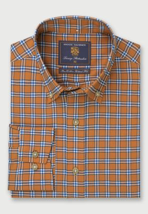 Tailored Fit Gold Check Oxford Cotton Shirt