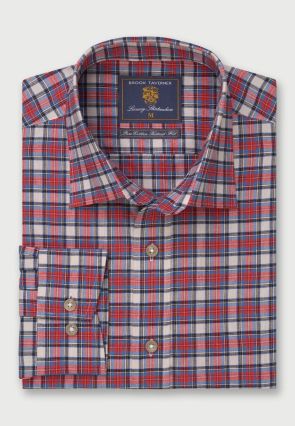 Tailored Fit Red Tartan Oxford Cotton Shirt