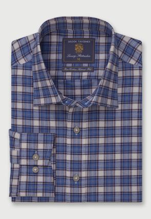Tailored Fit Blue Tartan Oxford Cotton Shirt
