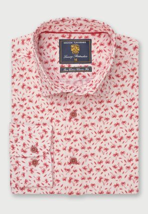 Red Mini-Palm Print Oxford Cotton Shirt