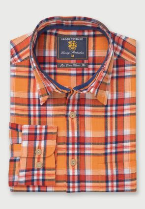 Tailored Fit Apricot Slub Check Cotton Shirt