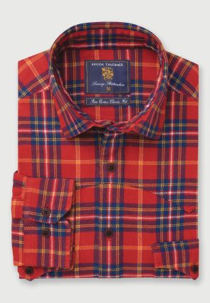 Red, Navy, Yellow and White Check Western Style Brushed Cotton Overshirt