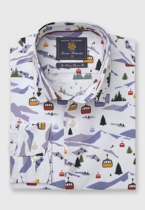 Regular Fit Alpine Scene Christmas Print Shirt