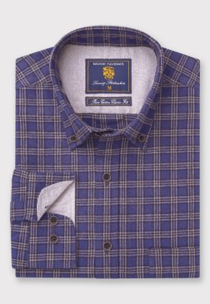 Tailored Fit Navy Melange Check Shirt