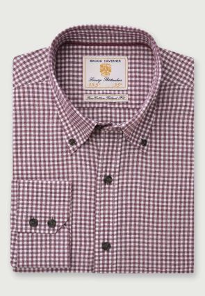 Regular Fit Bordeaux Gingham Cotton Shirt