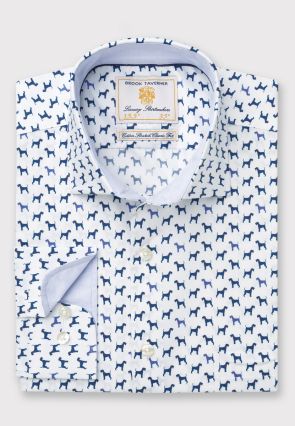 Regular Fit Navy Terrier Print Cotton Stretch Shirt