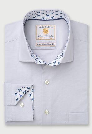 Regular Fit Silver Grey Herringbone Cotton Stretch Shirt