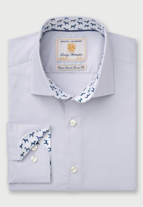 Tailored Fit Silver Grey Herringbone Cotton Stretch Shirt