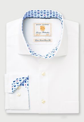 Regular Fit White Herringbone Cotton Stretch Shirt