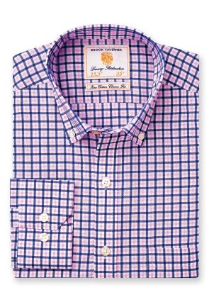 Regular Fit Navy and Pink Check Oxford Cotton Shirt