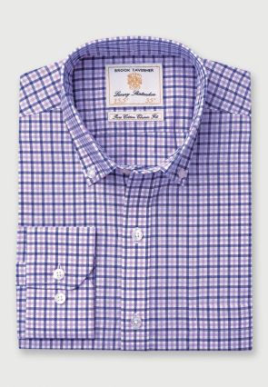 Tailored Fit Navy and Lilac Check Oxford Cotton Shirt