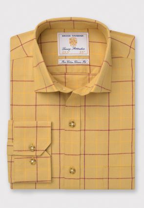 Regular Fit Mustard Tattersall Check Cotton Shirt