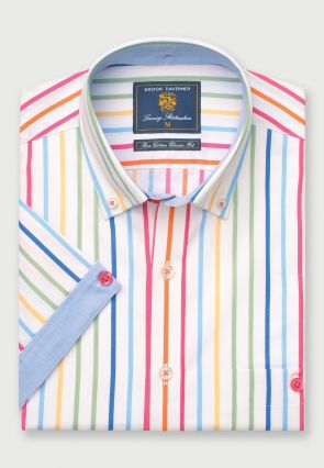 Regular Fit White Stripe Cotton Short Sleeve Shirt