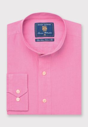 Tailored Fit Rose Linen Grandad Collar Popover Shirt