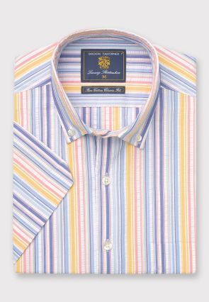 Regular Fit Stripe Seersucker Cotton Short Sleeve Shirt