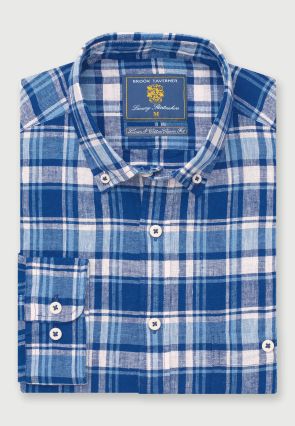 Regular Fit Indigo Check Linen Cotton Shirt